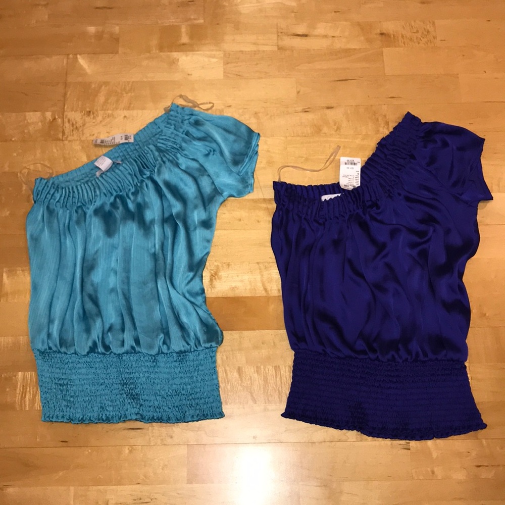 NWT small top blouse purple turquoise short sleeve